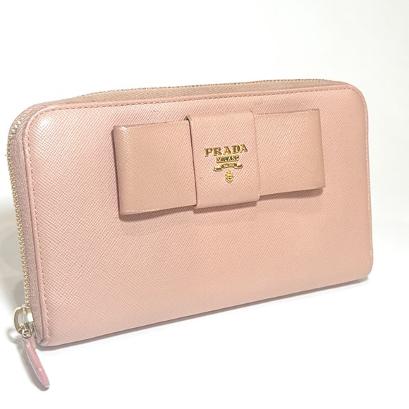 Prada Light Pink Bow Saffiano Leather Zippy Wallet - Picture 3 of 15